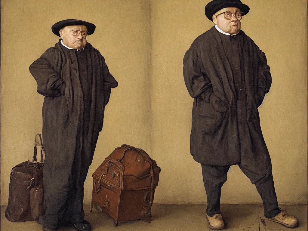 Prompt: portrait of a middle aged blind man. 21 th century clothes. Painting by Jan van Eyck, August Sander.