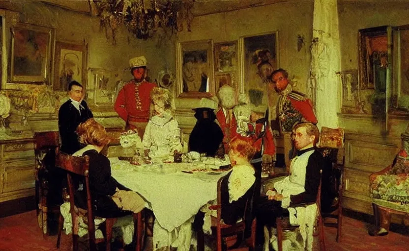 Image similar to high quality high detail painting by ilya repin, a colonial general and his family, hd