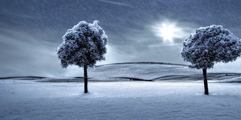 Prompt: Windows XP Bliss wallpaper in a blizzard