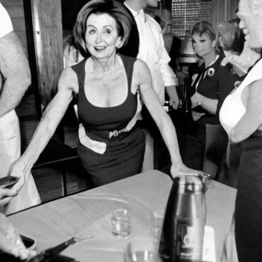 Image similar to nancy pelosi as a hooters waitress