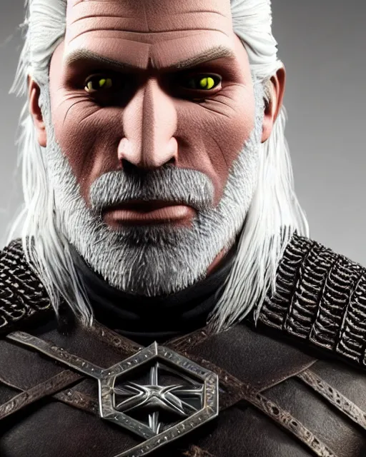 Image similar to geralt of rivia as a muppet. highly detailed felt. hyper real photo. 4 k.