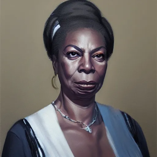 Image similar to of an ultradetailed beautiful portrait panting of nina simone, front view, oil painting, by ilya kuvshinov, greg rutkowski and makoto shinkai