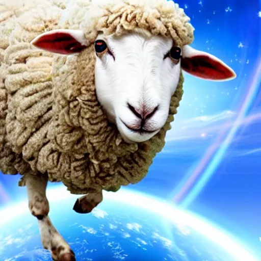 Image similar to a sheep flying through space and time