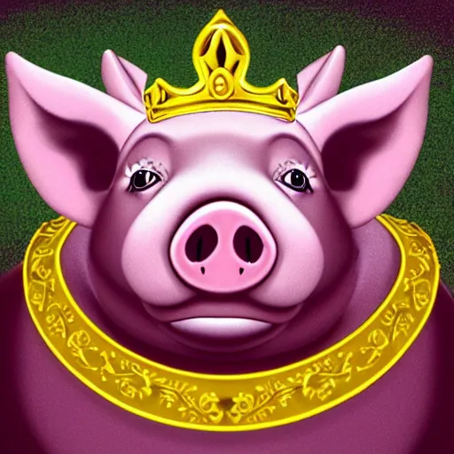 Image similar to pig wearing a simple gold crown in the style of Bruno Mangyoku