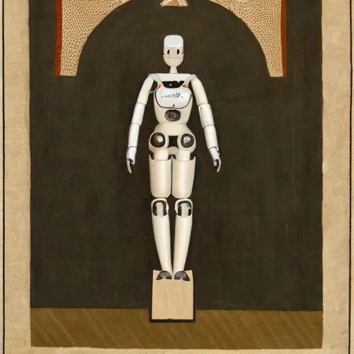 Prompt: a humanoid robot depicted as a saint