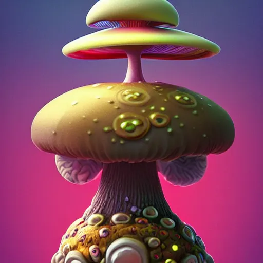 Image similar to sentient mushroom pokemon:: by beeple and James Gilleard and Justin Gerard :: ornate, dynamic, particulate, intricate, elegant, highly detailed, centered, artstation, smooth, sharp focus, photoreal octane render, 3d