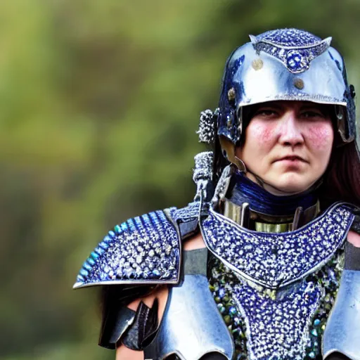 Image similar to photo of a female warrior with sapphire encrusted armour