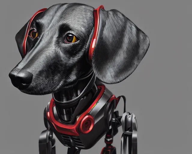 Image similar to dachshund robot, portrait, head, mechanical, machine, octane render, concept art, sharp focus, hyper - realistic, intricate, detailed, eduard pronin, luka mivsek, ruan jia