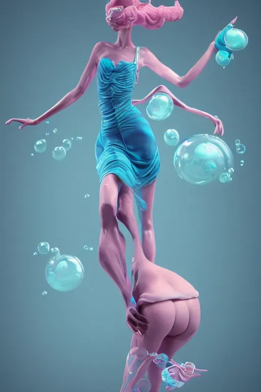 Prompt: epic 3 d abstract model, liquid hands and feet spinning, 2 0 mm, with cerulean and pastel pink peanut butter, melting smoothly into asymmetrical angel bubbles, liquid, delicate, beautiful, intricate, houdini sidefx, trending on artstation, by jeremy mann and ilya kuvshinov, jamie hewlett and ayami kojima