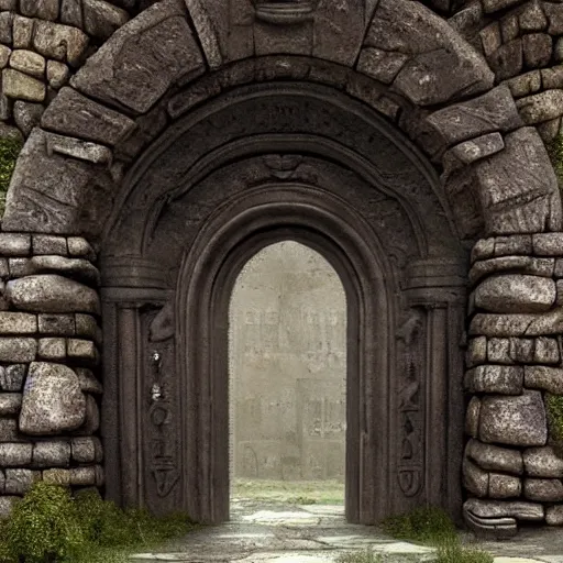 Image similar to beautiful matte painting of the grand ancient stone door, fantasy, sharp focus