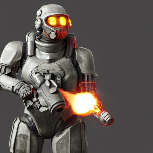 Prompt: a soldier wearing a full set of hellfire advanced power armor and holding a flamethrower, 3 d render, octane, ray tracing, ultra detailed, photorealistic, high resolution, 8 k