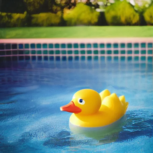 Image similar to a very beautiful polaroid picture of a rubber duck in a pool, award winning photography