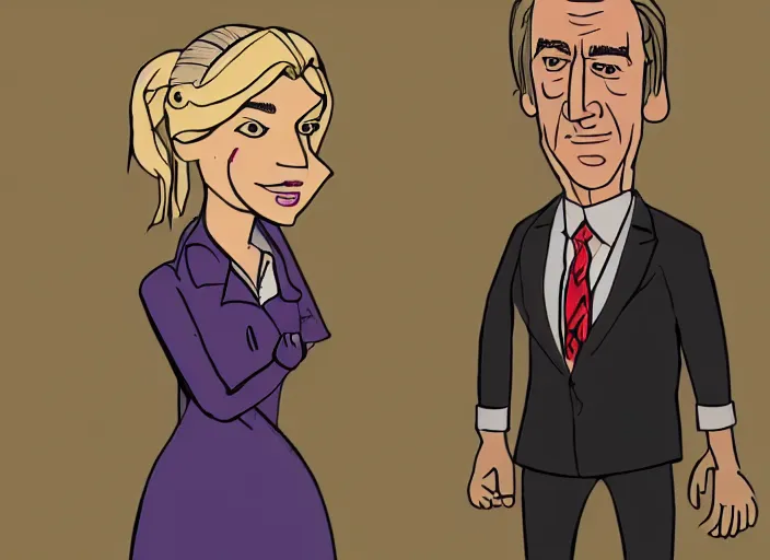 Prompt: kim wexler and saul goodman, ilustration by quentin blake, extremely detailed artstation, for aaa game, high quality, adobe ilustrator, behance