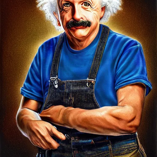 Prompt: blue - collar einstein portrait