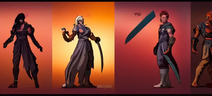 Image similar to character design, idle, colored, sword, sprite, tekken, pc game, sideview, art by moebius and greg rutkowski! dream character design, idle, colored, sword, sprite, hades by supergiant games, pc game, sideview, art by moebius and greg rutkowski and artgerm