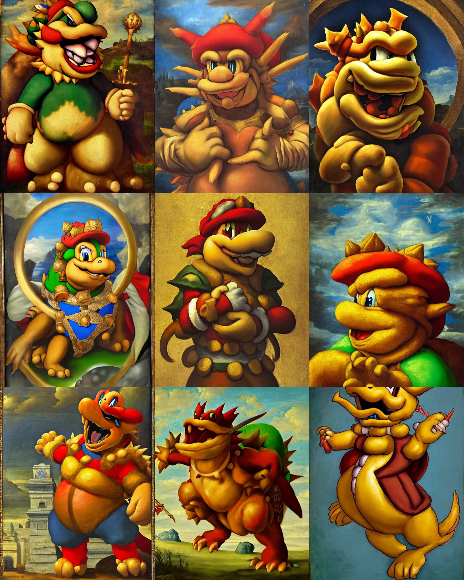 Prompt: renaissance oil painting of bowser koopa