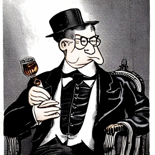 Image similar to Victorian Era president Hank Hill drinking a Pabst Blue Ribbon