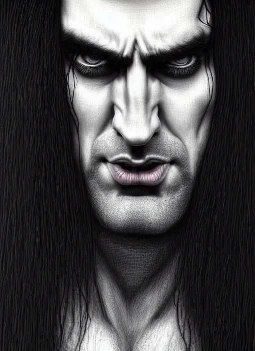 Image similar to hyper detailed ultra sharp type o negative peter steele photorealistic portrait, somber gothic aesthetic, doom, elden ring, masterpiece, elite, digital painting, concept art, smooth, sharp focus, illustration, art by melissa houpert, artgerm and edmund leighton, felix englund, pinterest 8 k