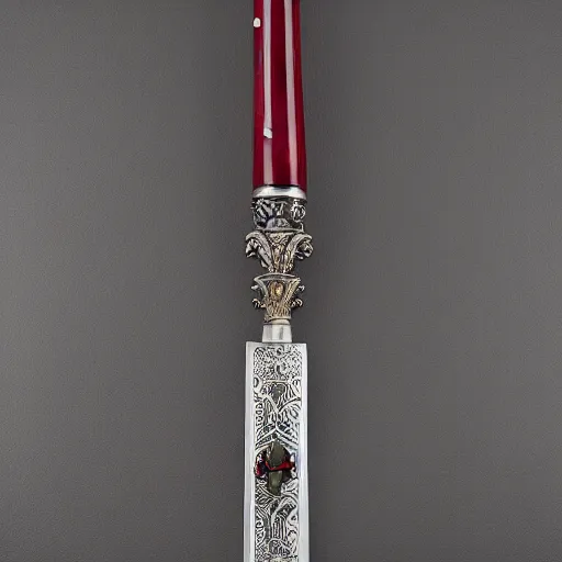 Image similar to royal silver claymore sword, ornate with rubies and amethysts