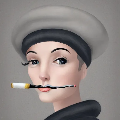 Image similar to professional portrait of a cute cat wearing a grey beret and smoking a cigarette in paris, 8k, ultra intricate, ultra realistic,