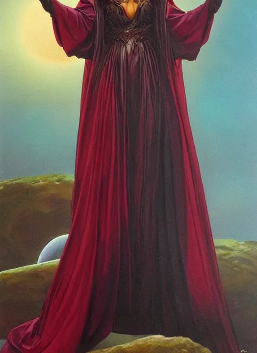 Prompt: portrait of plump norse goddess of the moon, maroon and black robe, iron crown strong line, deep color, beautiful! coherent! by boris vallejo
