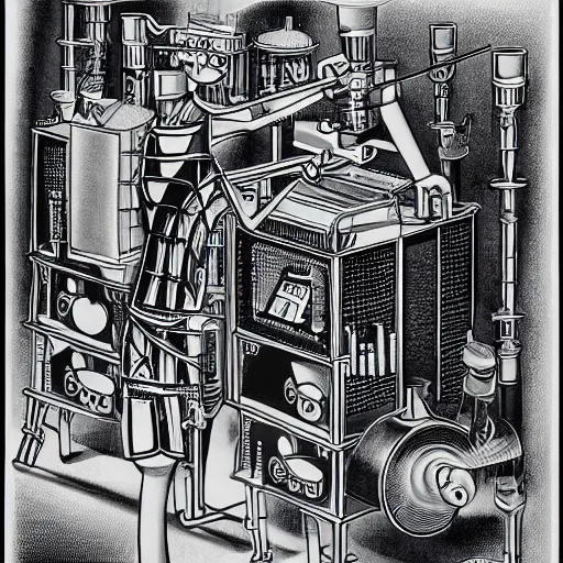 Image similar to an anthropomorphic factory machine by boris artzybasheff