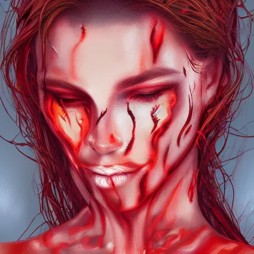 Image similar to fire forming a beautiful female face, red colour palette, extremely detailed, award-winning art, trending on Artstation