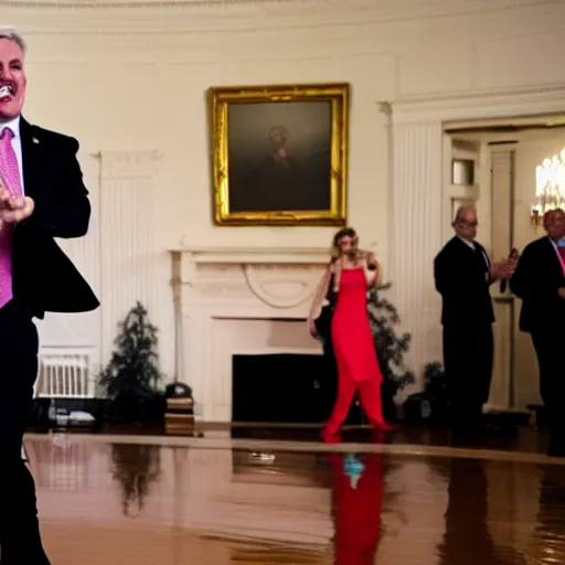 Prompt: Kevin McCarthy dancing his heart out. White House photo.