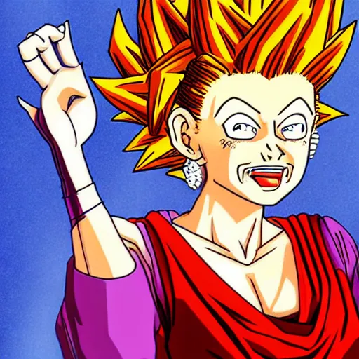 Image similar to portrait of lucille ball in the style of dragon ball z, super saiyain