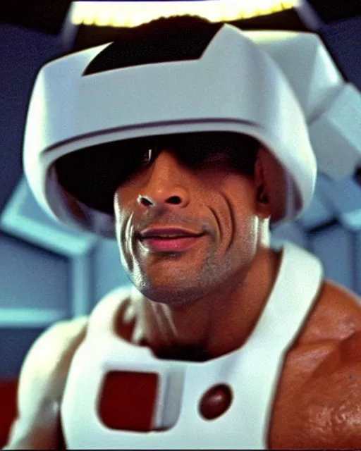 Prompt: film still close up shot of dwayne johnson in the movie 2 0 0 1 : a space odyssey. photographic, photography