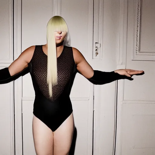 Image similar to sia furler full body photoshoot wearing a leotard