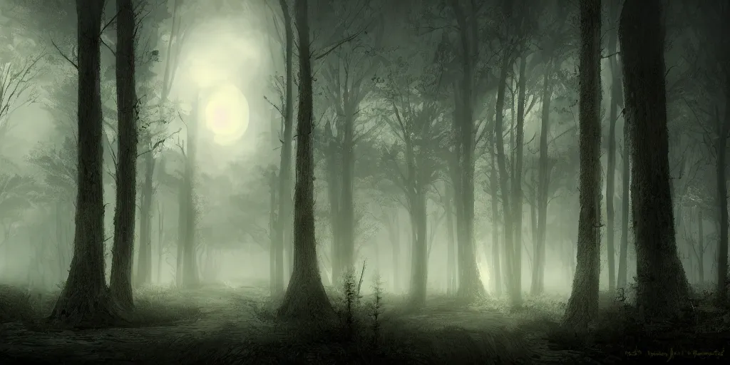Prompt: The Three Kings walk through a foggy forest at moonlight, Trending artstation, digital art