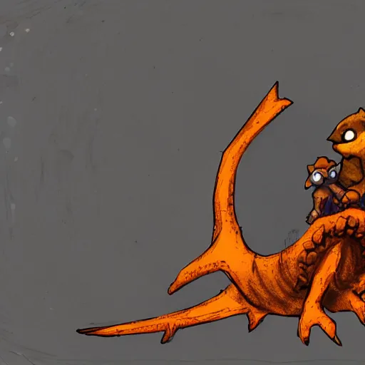 Prompt: the hatchling from outer wilds sitting on the iron throne of westeros