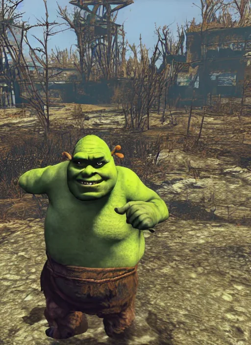 Image similar to scary shrek as a monster in fallout 4