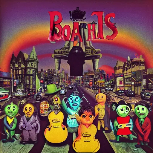Prompt: boglins on the beatles album cover, 8 k resolution hyperdetailed surrealism