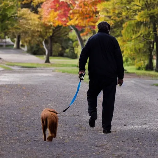 Prompt: stick figure of man walking a dog