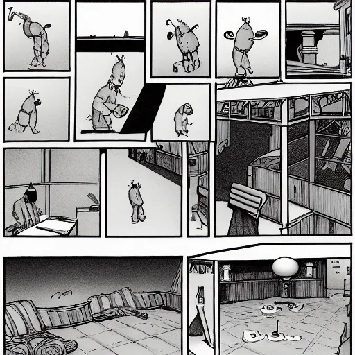 Prompt: dslr of a the far side single - panel comic drawn by gary larson, comprehensive 2 d render, perfect symmetry, intricate, masterpiece, grayscale