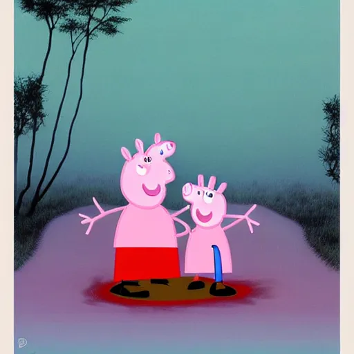 Image similar to Peppa Pig in style of Zdzisław Beksiński