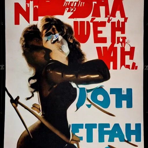 Prompt: a vintage movie poster 70s of a woman in love with Death, exploitation