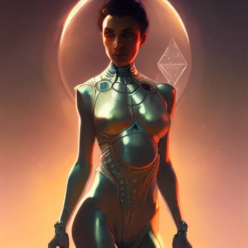 Image similar to futuristic Tobias Rahim, sci-fi, amber eyes, full body, fantasy, intricate, elegant, highly detailed, digital painting, artstation, concept art, smooth, sharp focus, illustration, art by artgerm and greg rutkowski and alphonse mucha