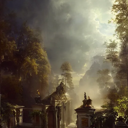 Prompt: beautiful painting of the gates of heaven, volumetric lighting, 8 k octane beautifully detailed render, post - processing, extremely hyper - detailed, intricate, epic composition, cinematic lighting, masterpiece, trending on artstation, detailed detailed detailed, masterpiece, stunning art by anders zorn, wonderful masterpiece by greg rutkowski, beautiful cinematic light,