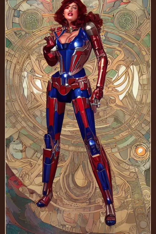 Image similar to optimus prime transformers : : kate upton body : : christina hendricks : : portrait : : full body : : decadent highly - detailed digital artwork : : art by mucha and rutkowski, artstation, master prime lenses, cinematic