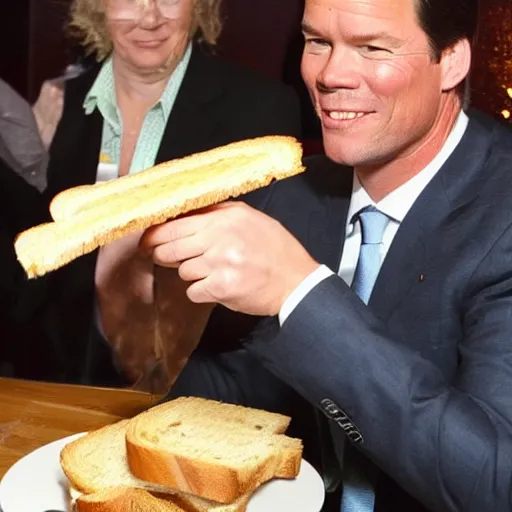 Prompt: mark rutte eating a cheese sandwich