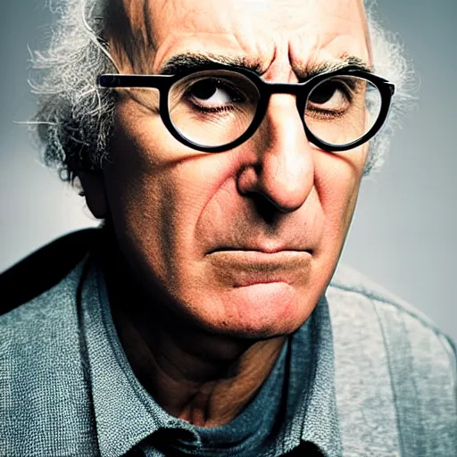 Prompt: portrait of angry Larry David by Martin Schoeller