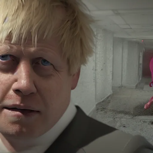 Prompt: Boris Johnson with Janitors body, realistic artstyle, wide shot, dramatic lighting, octane render, hyperrealistic, high quality, highly detailed, HD, beautiful, cinematic, 8k, unreal engine, facial accuracy, symmetrical