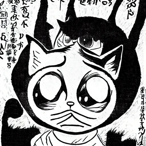 Prompt: a manga cat, anime, drawn by Junji Ito