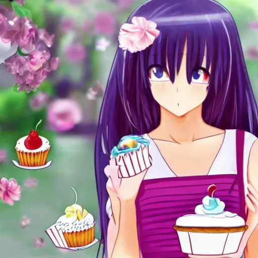 Image similar to anime girl with a box of cup cakes