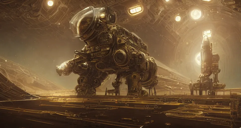 Image similar to astronaut steampunk monster, on a new generation spaceship, intricate, elegant, glowing lights, highly detailed, digital painting, artstation, concept art, smooth, sharp focus, illustration, loneliness, great space, greg rutkowski, 8 k, very high resolution, astrophotography, processing, extremely hyperdetailed