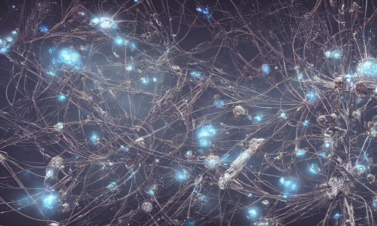 Image similar to A neurological network spanning across the galaxy, nerve nodes, realistic 4k octane beautifully detailed render, 4k post-processing, highly detailed, intricate complexity, epic composition, magical atmosphere, cinematic lighting, masterpiece, ultra hd