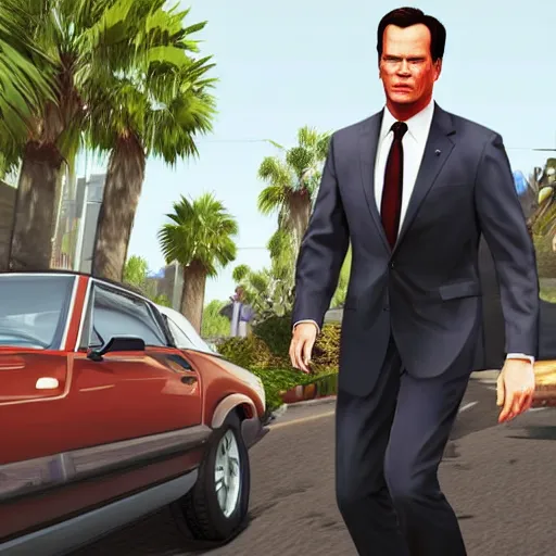 Image similar to mark rutte as grand theft auto v cover art,